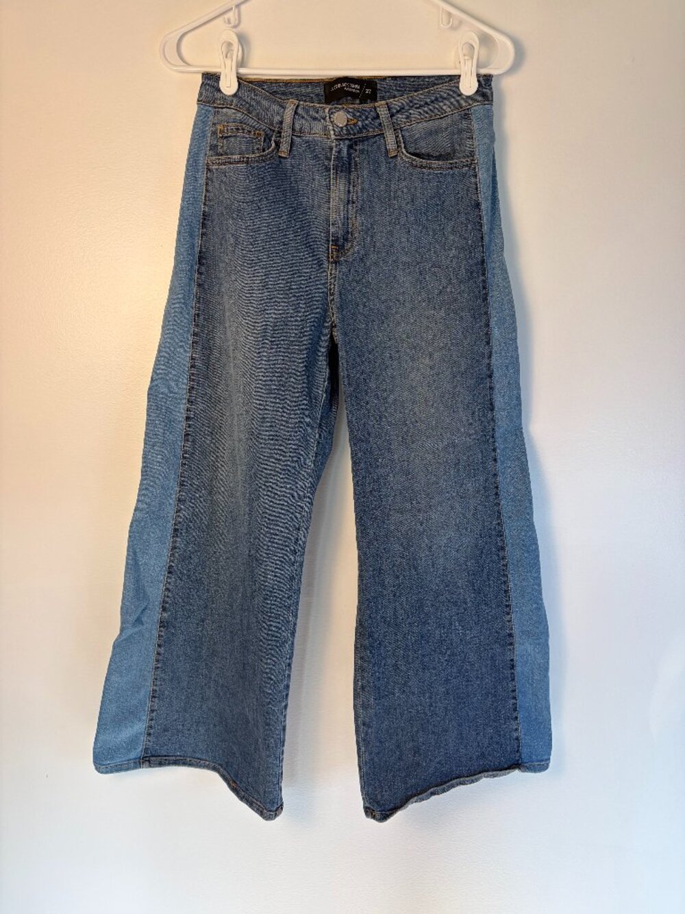 Just Black Denim Wide Leg Two Tone Barrel Leg Cropped Jeans